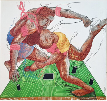 Pintura titulada "LUTTE SENEGALAISE" por Babacar Dieye, Obra de arte original, Acrílico