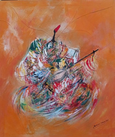 Painting titled "Joueur de xalam" by Babacar Niang, Original Artwork, Acrylic