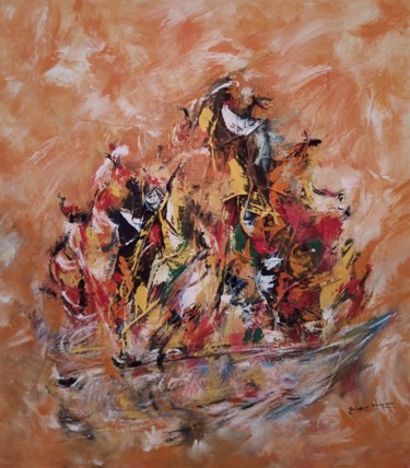 Painting titled "Partir" by Babacar Niang, Original Artwork, Acrylic Mounted on Wood Stretcher frame