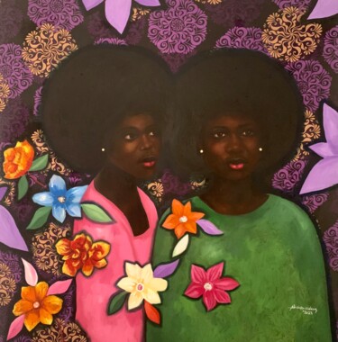 Painting titled "Sisters in Bloom" by Babatunde Bakare, Original Artwork, Oil