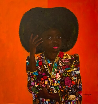 Malerei mit dem Titel "Tresses of Heritage" von Babatunde Bakare, Original-Kunstwerk, Öl