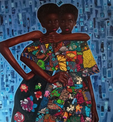 Schilderij getiteld "Ibeji Eda (Fraterna…" door Babatunde Bakare, Origineel Kunstwerk, Olie