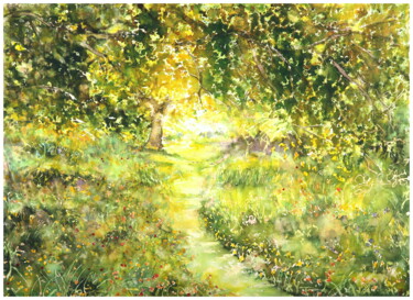 Malerei mit dem Titel "chemin forestier" von Babett Landsberger, Original-Kunstwerk, Aquarell