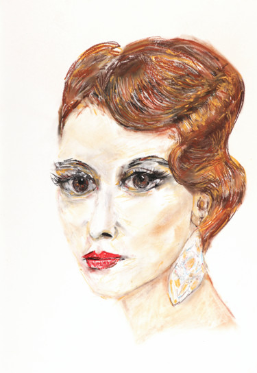 Zeichnungen mit dem Titel "elegant woman" von Babett Landsberger, Original-Kunstwerk, Pastell