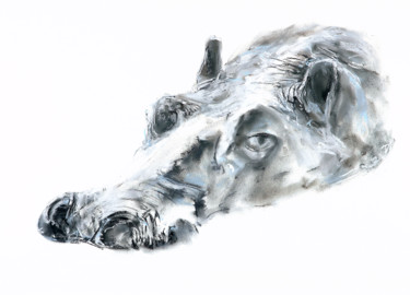 Dessin intitulée "hippo" par Babett Landsberger, Œuvre d'art originale, Pastel