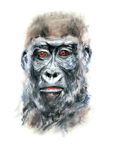 Tekening getiteld "gorilla" door Babett Landsberger, Origineel Kunstwerk, Pastel