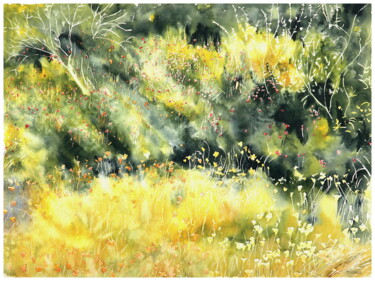 Malerei mit dem Titel "flower meadow" von Babett Landsberger, Original-Kunstwerk, Aquarell