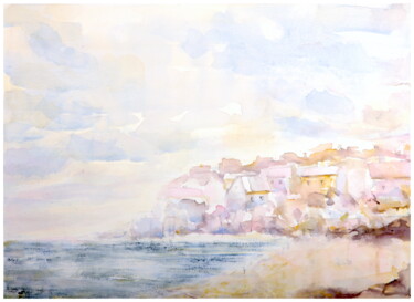 Malerei mit dem Titel "summer by the sea" von Babett Landsberger, Original-Kunstwerk, Aquarell