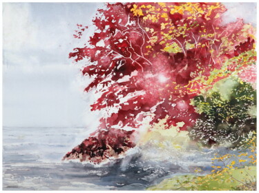 Malerei mit dem Titel "red tree" von Babett Landsberger, Original-Kunstwerk, Aquarell