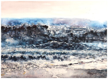 Schilderij getiteld "Meeresbrandung" door Babett Landsberger, Origineel Kunstwerk, Aquarel