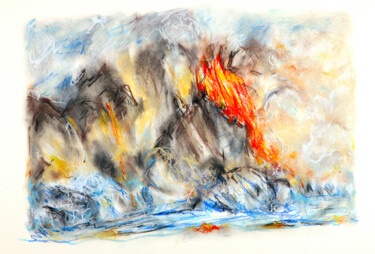Dibujo titulada "lava eruption" por Babett Landsberger, Obra de arte original, Pastel