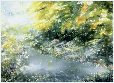 Malerei mit dem Titel "riverbank" von Babett Landsberger, Original-Kunstwerk, Aquarell