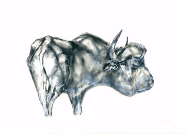 Tekening getiteld "old buffalo" door Babett Landsberger, Origineel Kunstwerk, Pastel