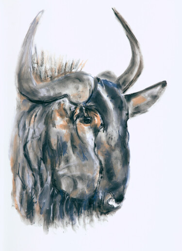Disegno intitolato "wildebeest" da Babett Landsberger, Opera d'arte originale, Pastello