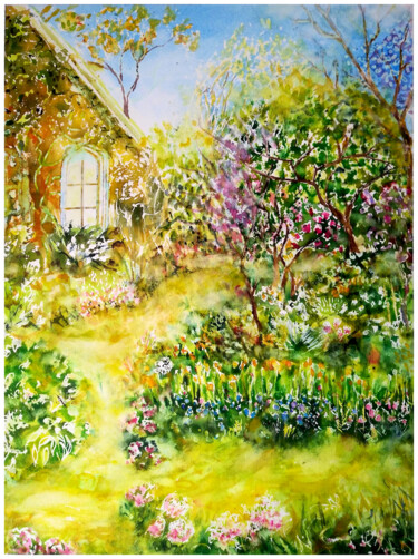 Peinture intitulée "garden of summer" par Babett Landsberger, Œuvre d'art originale, Aquarelle