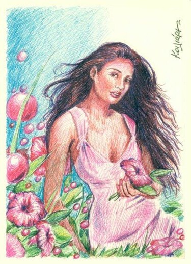 Drawing titled "keeping flowers" by Koiliar Is, Original Artwork, Other