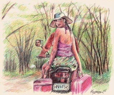 Drawing titled "Girl on moto" by Koiliar Is, Original Artwork, Other