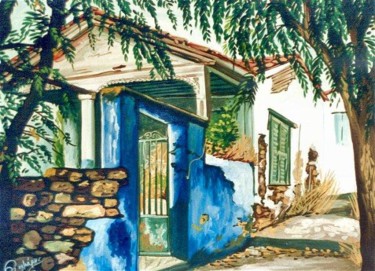 Painting titled "Blue House" by Koiliar Is, Original Artwork, Oil