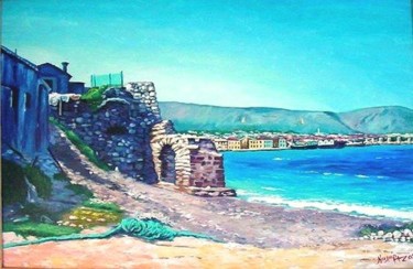 Painting titled "Walls n Chios' harb…" by Koiliar Is, Original Artwork, Oil