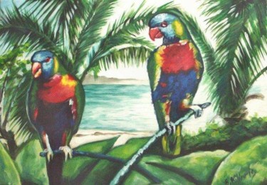 Painting titled "Parrots" by Koiliar Is, Original Artwork, Oil
