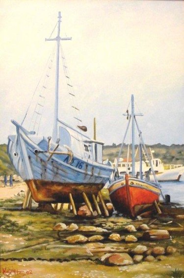 Painting titled "Tholos' shipyard" by Koiliar Is, Original Artwork, Oil