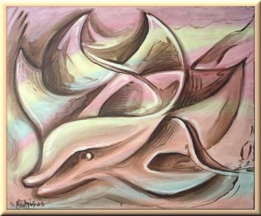 Schilderij getiteld "Dolphins" door Koiliar Is, Origineel Kunstwerk, Olie