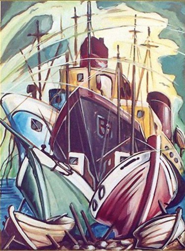Painting titled "Boat bouquet" by Koiliar Is, Original Artwork, Oil
