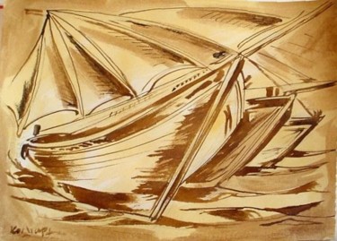 Drawing titled "sepiaBoat5" by Koiliar Is, Original Artwork