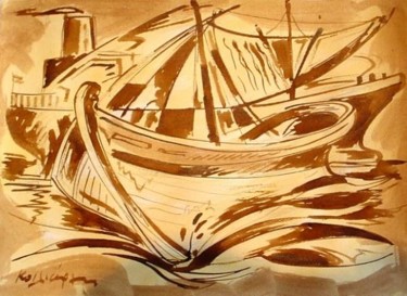 Drawing titled "sepiaBoat7" by Koiliar Is, Original Artwork