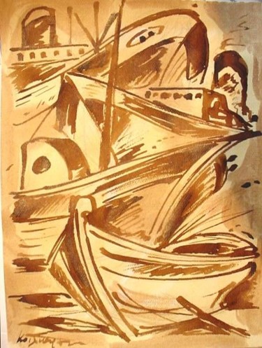 Drawing titled "sepiaBoat8" by Koiliar Is, Original Artwork