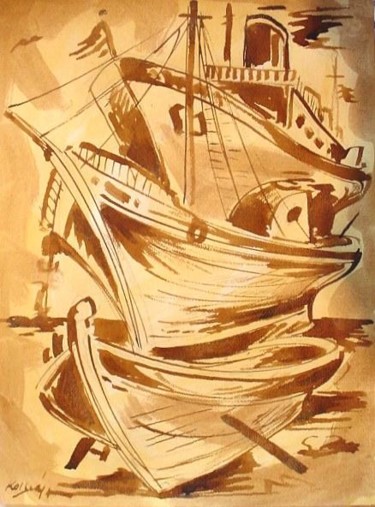 Drawing titled "sepiaBoat9" by Koiliar Is, Original Artwork