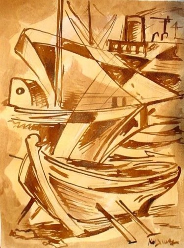 Drawing titled "sepiaBoat10" by Koiliar Is, Original Artwork