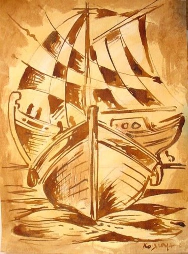 Drawing titled "sepiaBoat11" by Koiliar Is, Original Artwork