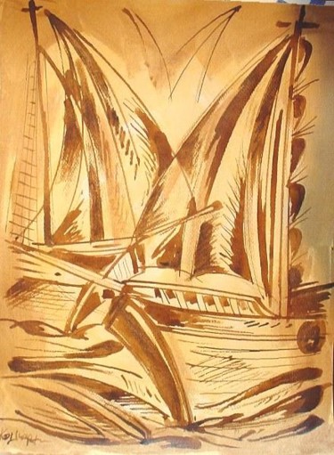 Drawing titled "sepiaBoat12" by Koiliar Is, Original Artwork