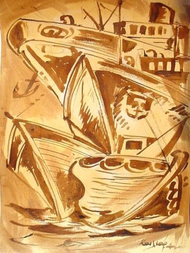 Drawing titled "sepiaBoat13" by Koiliar Is, Original Artwork