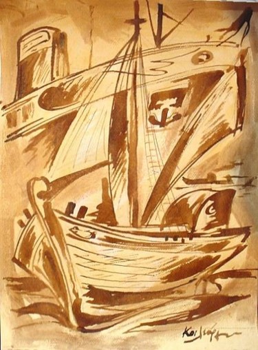 Drawing titled "sepiaBoat14" by Koiliar Is, Original Artwork