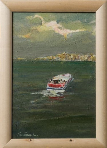 Painting titled "On the Neva. Sankt-…" by Stanislav Babiuk, Original Artwork, Oil