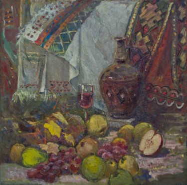 Painting titled "Still Life with Gra…" by Stanislav Babiuk, Original Artwork, Oil