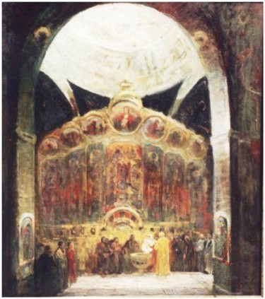 Painting titled "Крещение младенца" by Stanislav Babiuk, Original Artwork