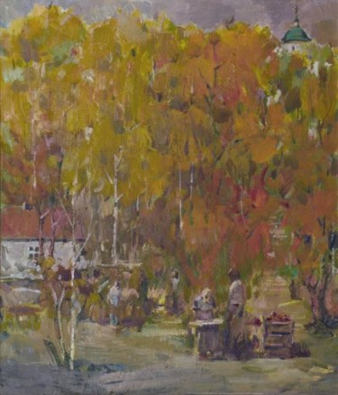 Painting titled "Осенний рынок" by Stanislav Babiuk, Original Artwork, Oil