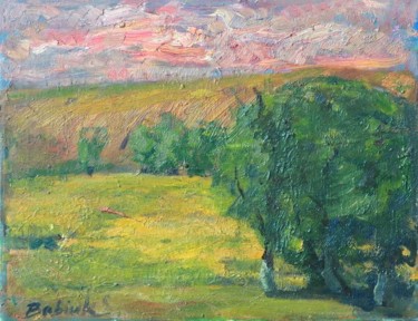 Painting titled "Landscape with gree…" by Stanislav Babiuk, Original Artwork