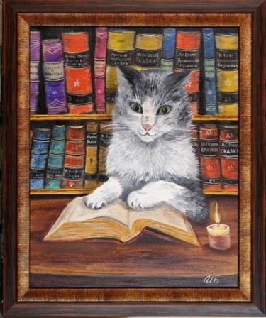 Картина под названием "Кошечка  сказочница" - Irina Babiy, Подлинное произведение искусства, Масло
