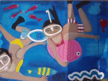 Peinture intitulée "fond marins" par Baboune, Œuvre d'art originale