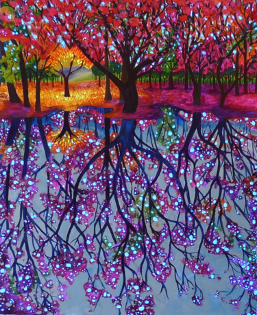 Painting titled "Forêt Féérique" by Barbara Bonnet (babslight), Original Artwork, Acrylic