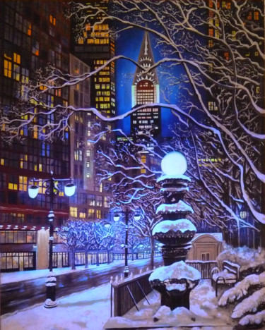 Painting titled "New Yorl Lights" by Barbara Bonnet (babslight), Original Artwork, Acrylic Mounted on Wood Stretcher frame