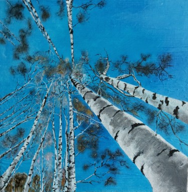 Painting titled "Winter's birches" by Bacchante, Original Artwork, Oil
