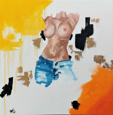 Painting titled "The body" by Bacchante, Original Artwork, Oil Mounted on Wood Panel