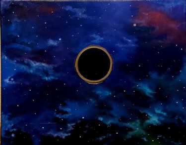 Schilderij getiteld "The black hole" door Bacchante, Origineel Kunstwerk, Olie Gemonteerd op Houten paneel