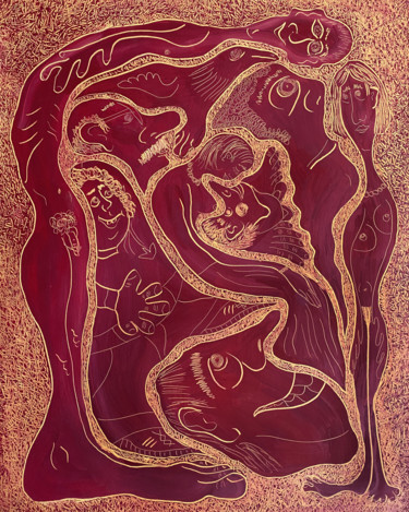 Peinture intitulée "Whirl of Relations I" par Bachi Jincharadze, Œuvre d'art originale, Huile