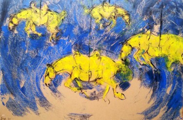 Peinture intitulée "chevaux-suspendus-9…" par Bachir Laib, Œuvre d'art originale, Encre